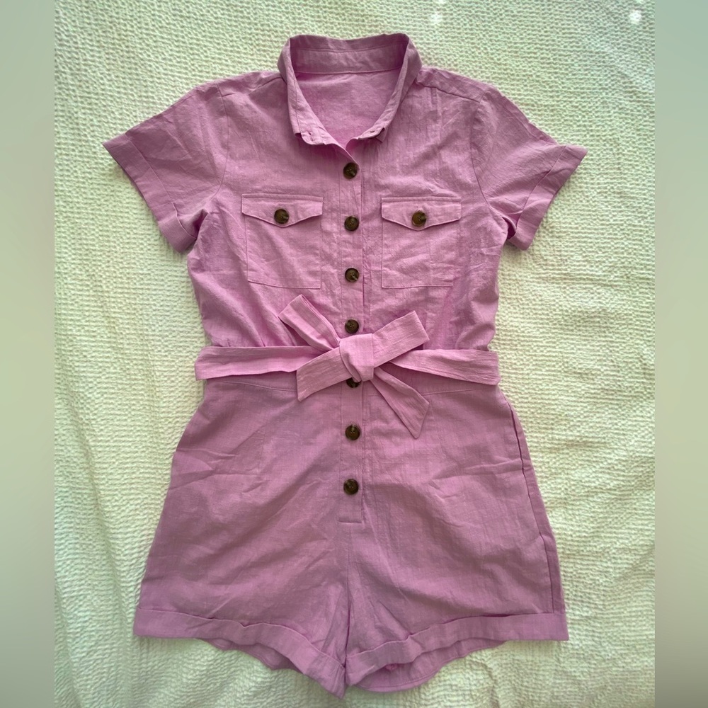 VETINEE Lavender Button Up Tie Romper- S - Picture 2 of 6